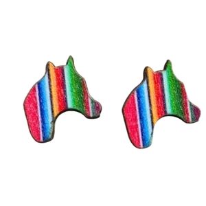 Wooden striped Navajo horse head earring studs